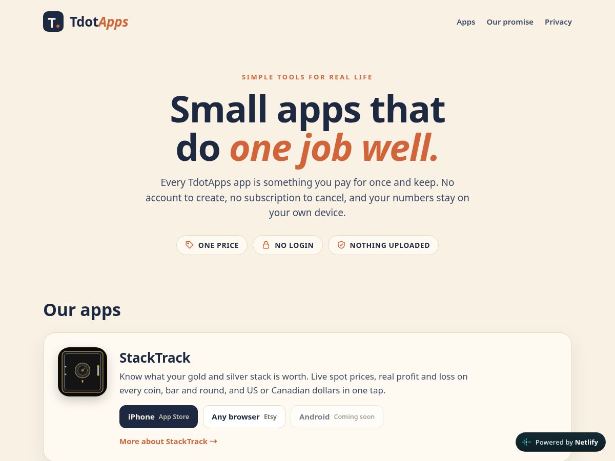Landing-page snapshot of tdot.app