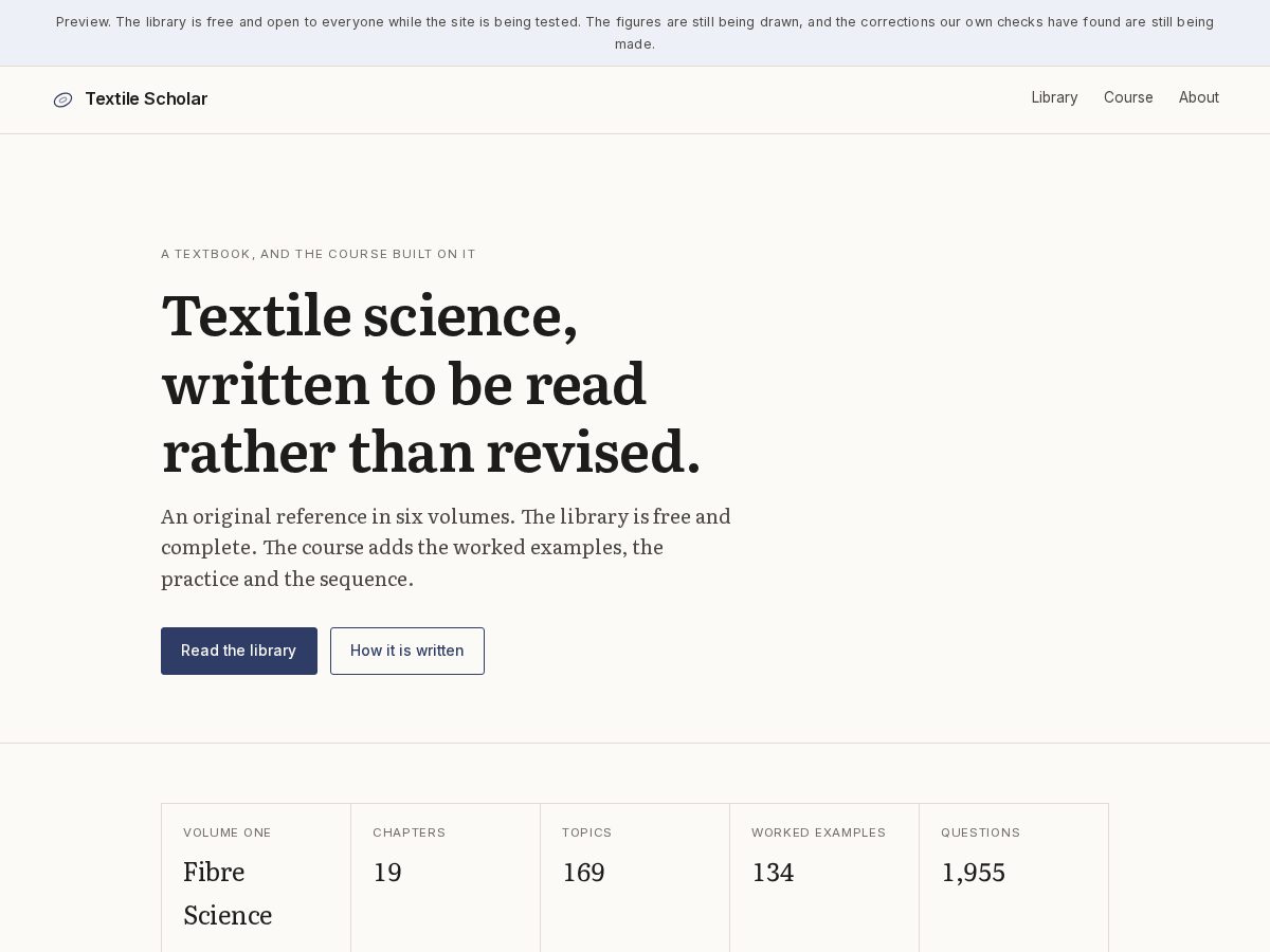 Landing-page snapshot of textilescholar.com