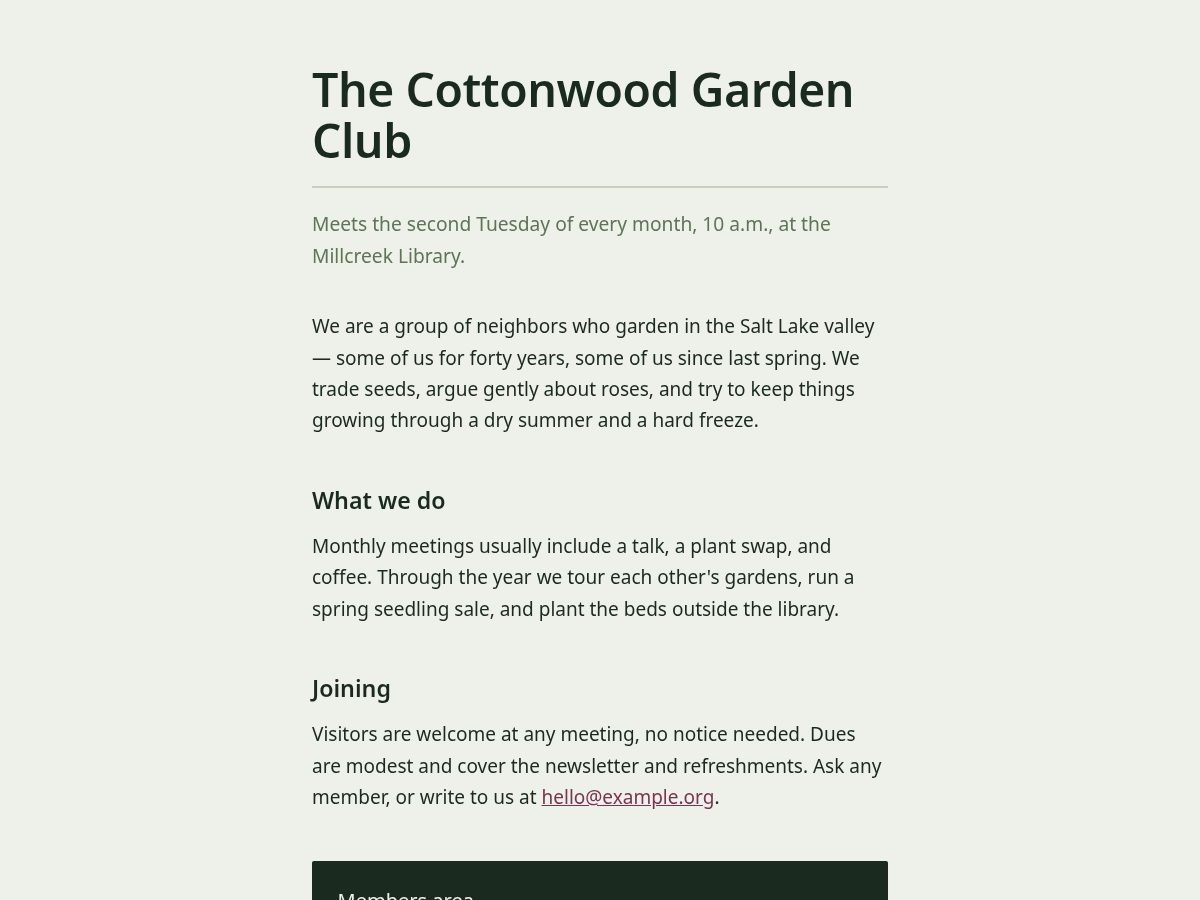 Landing-page snapshot of thegardenclubofcottonwood.org