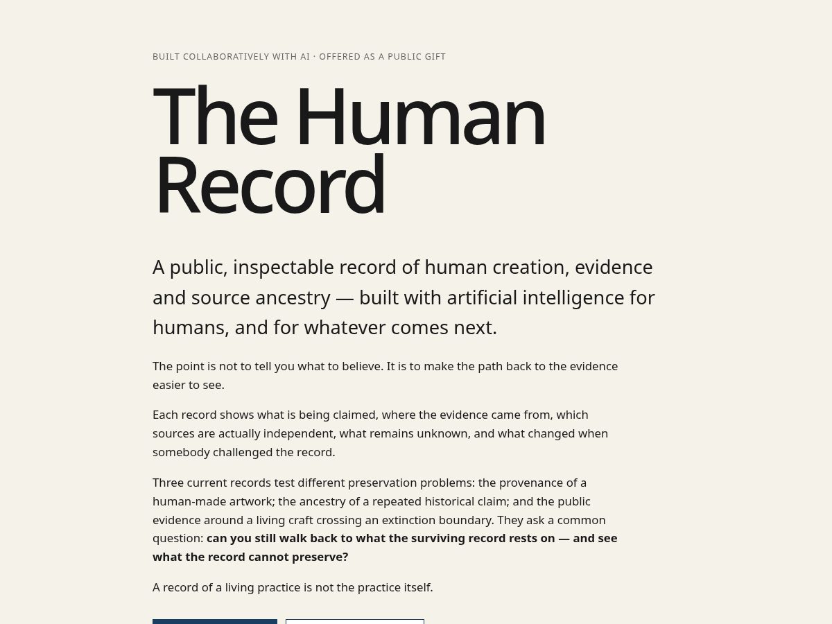 Landing-page snapshot of thehumanrecord.net