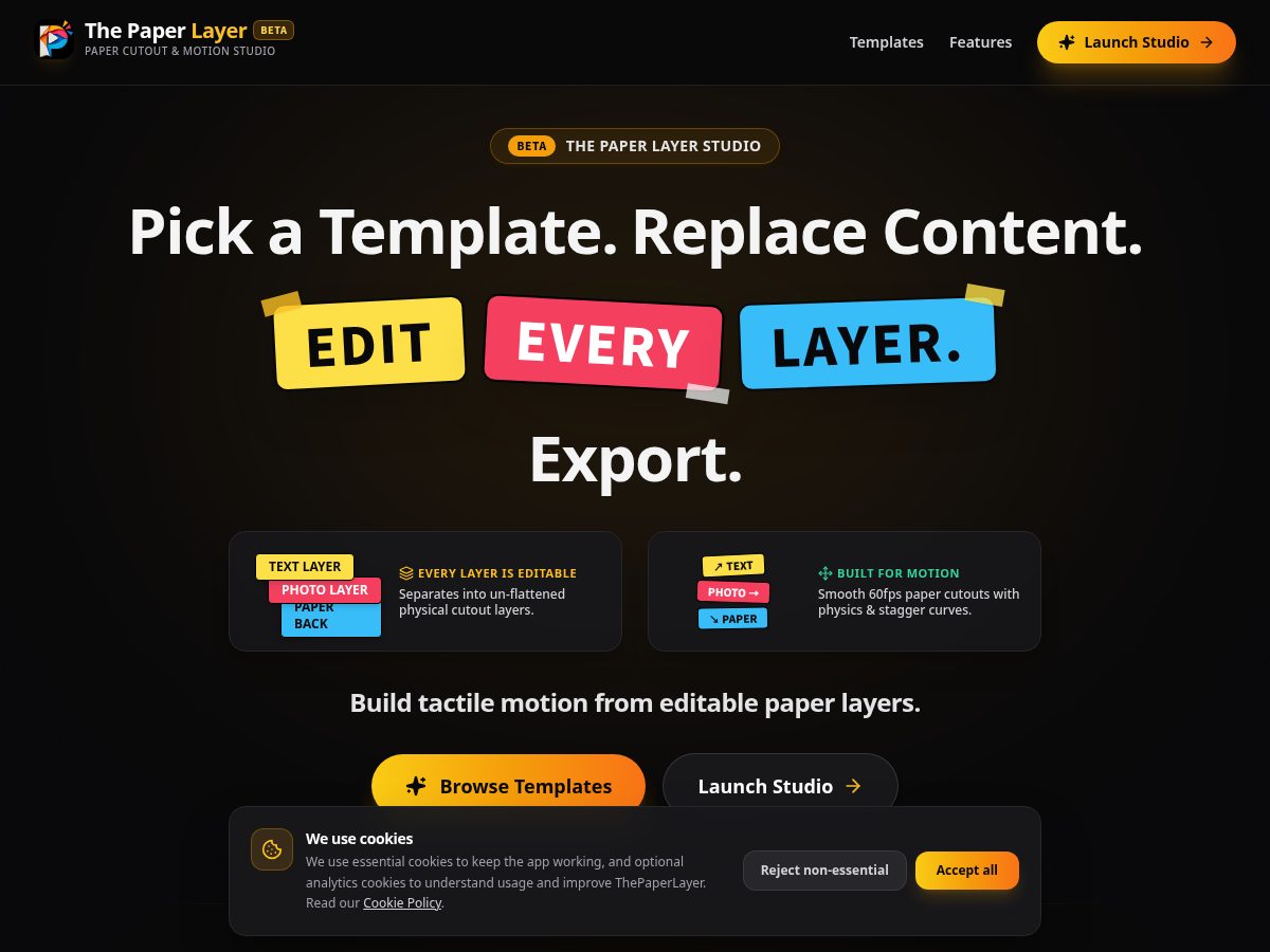 Landing-page snapshot of thepaperlayer.com