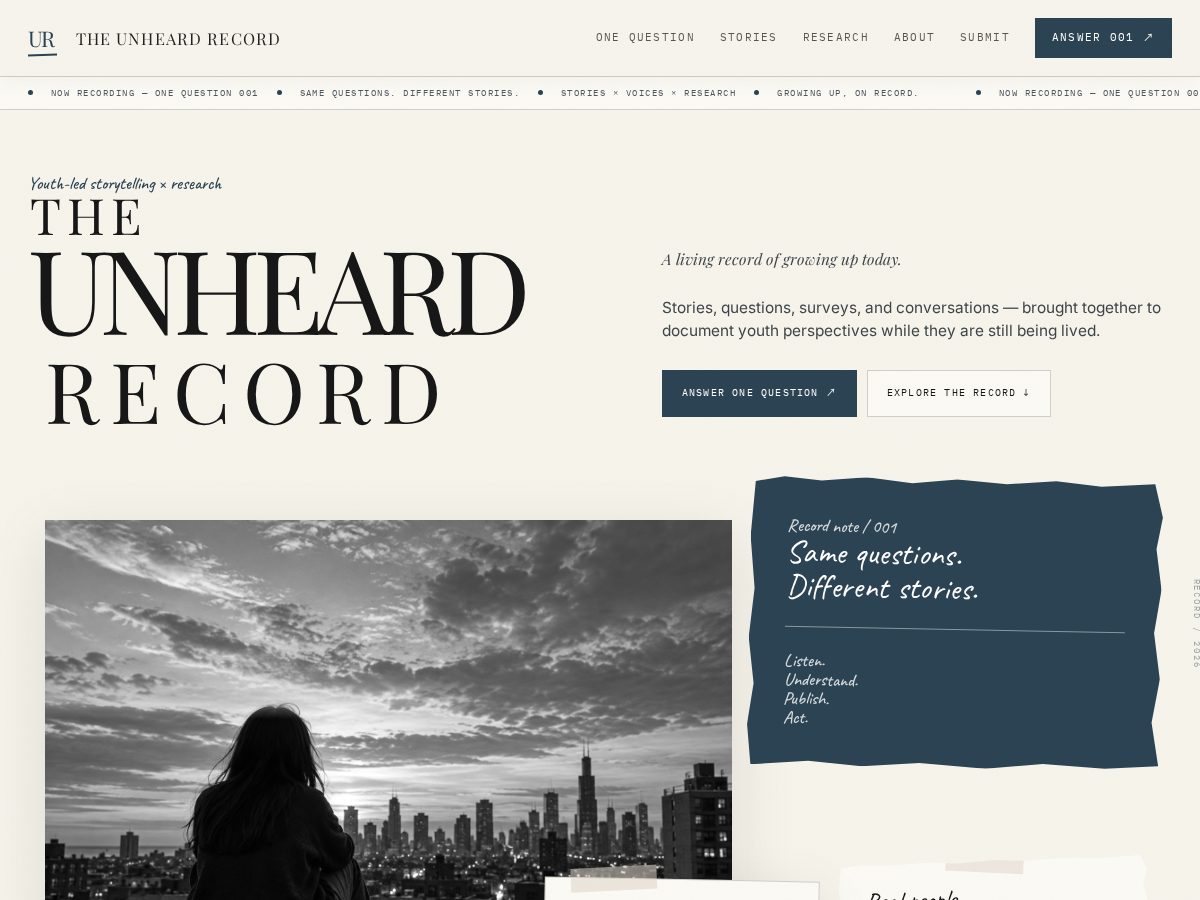 Landing-page snapshot of theunheardrecord.org