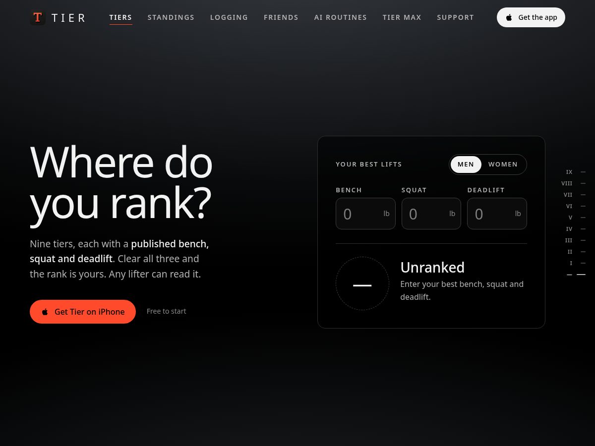 Landing-page snapshot of tierathletics.app