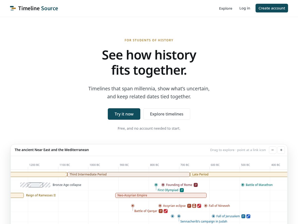 Landing-page snapshot of timelinesource.com