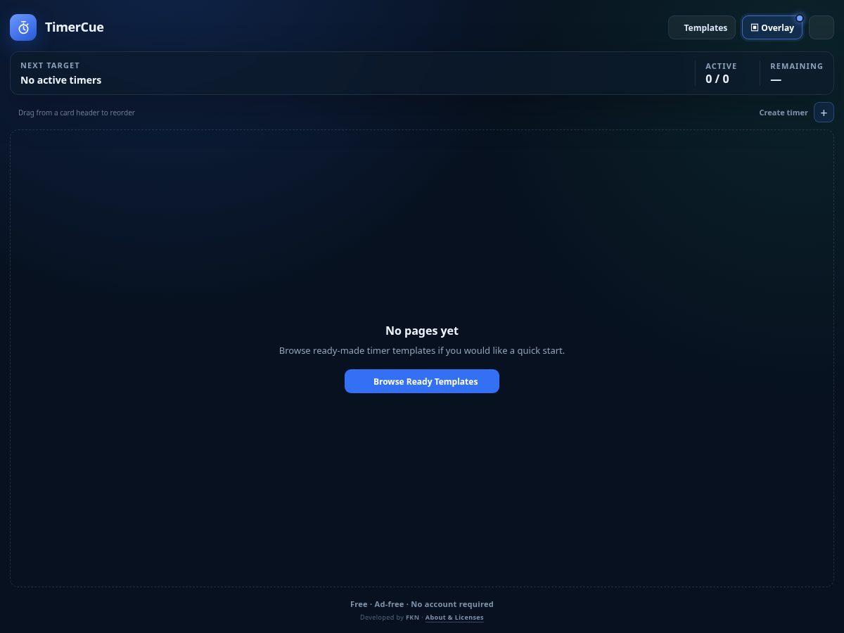 Landing-page snapshot of timercue.app