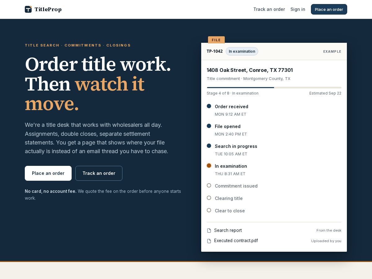 Landing-page snapshot of titleprop.com