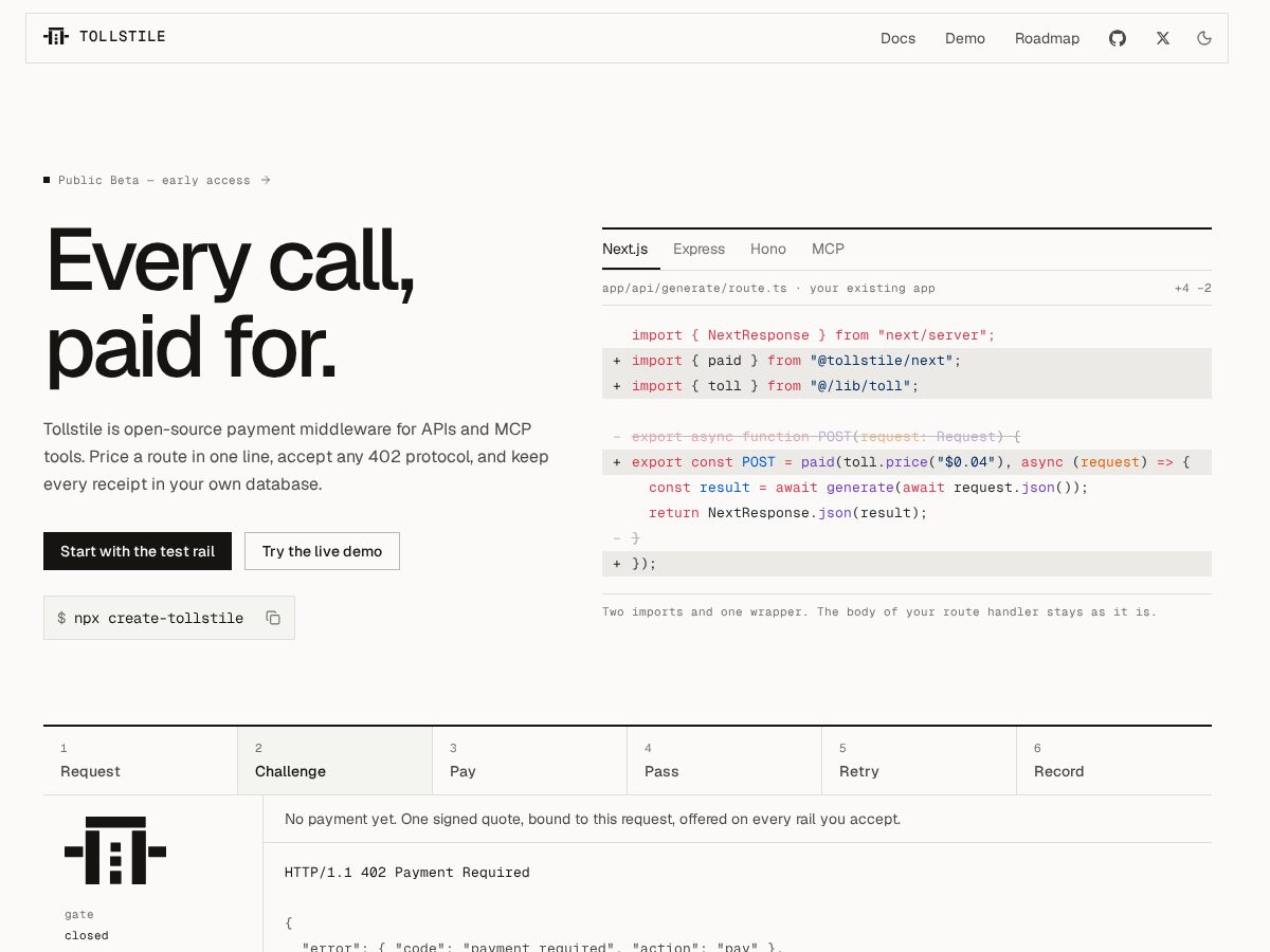 Landing-page snapshot of tollstile.com
