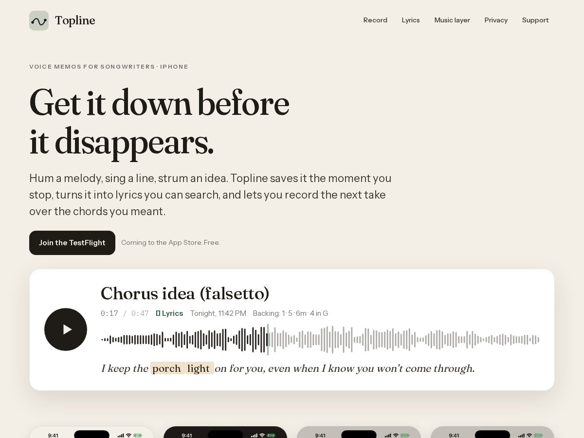 Landing-page snapshot of toplinewrite.app