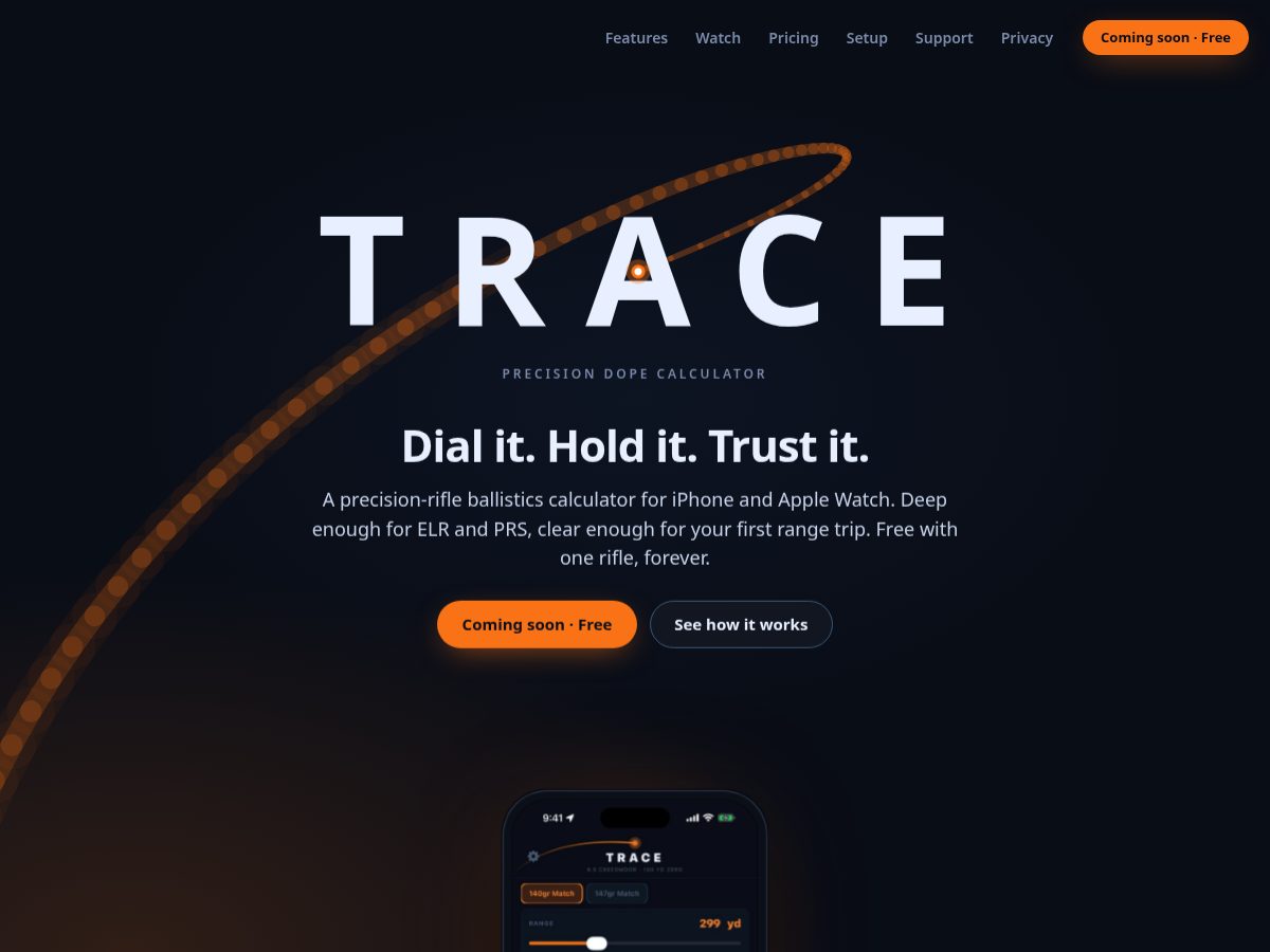 Landing-page snapshot of traceprecision.app