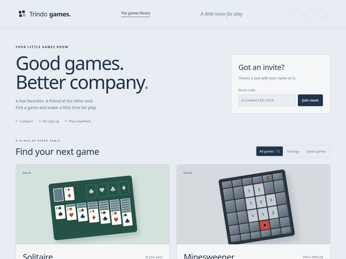 Landing-page snapshot of trindogames.com