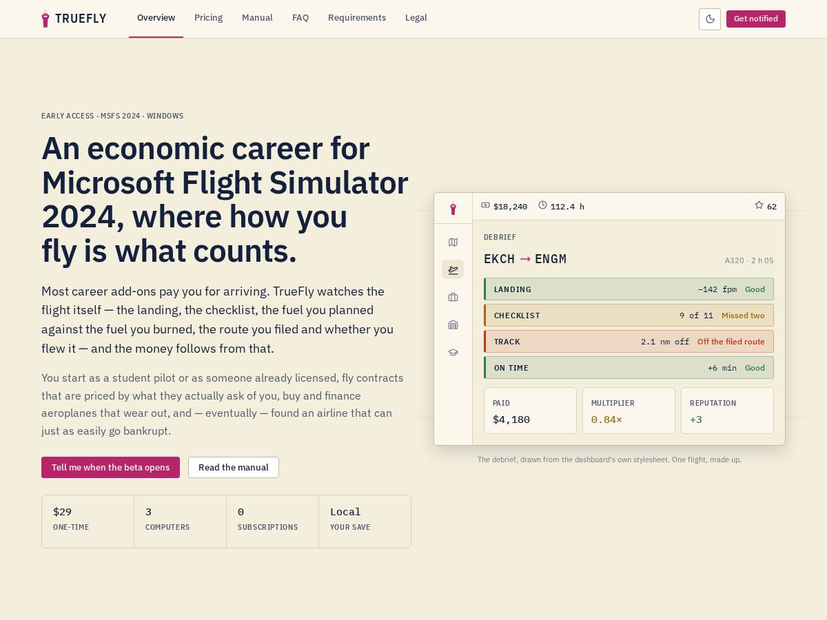 Landing-page snapshot of truefly.app