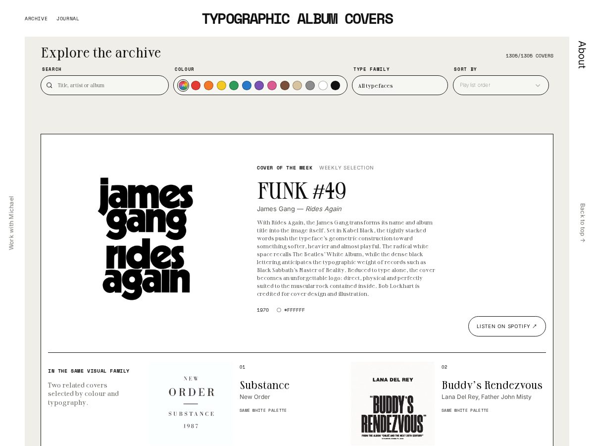 Landing-page snapshot of typographicalbumcovers.com
