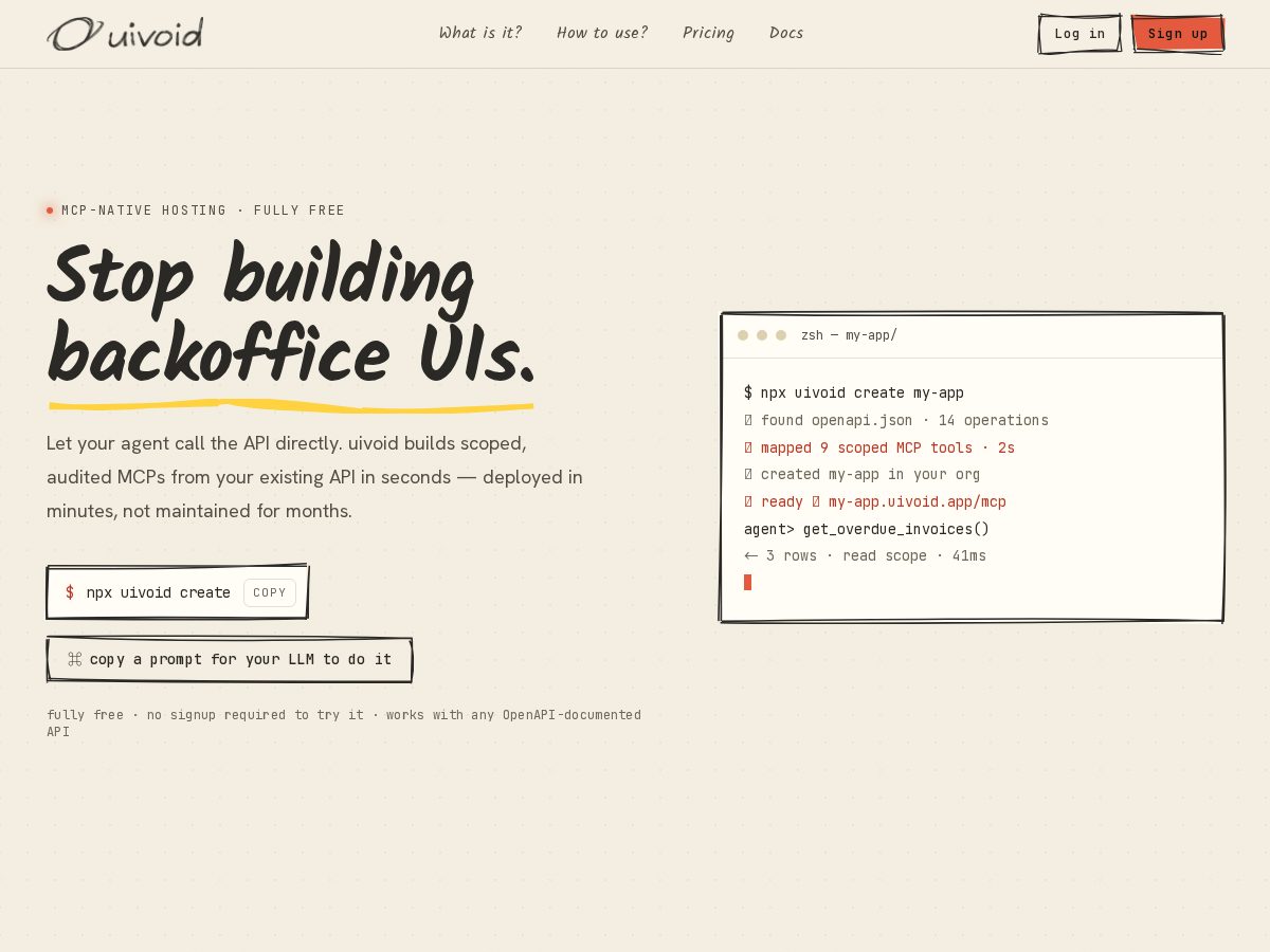 Landing-page snapshot of uivoid.app