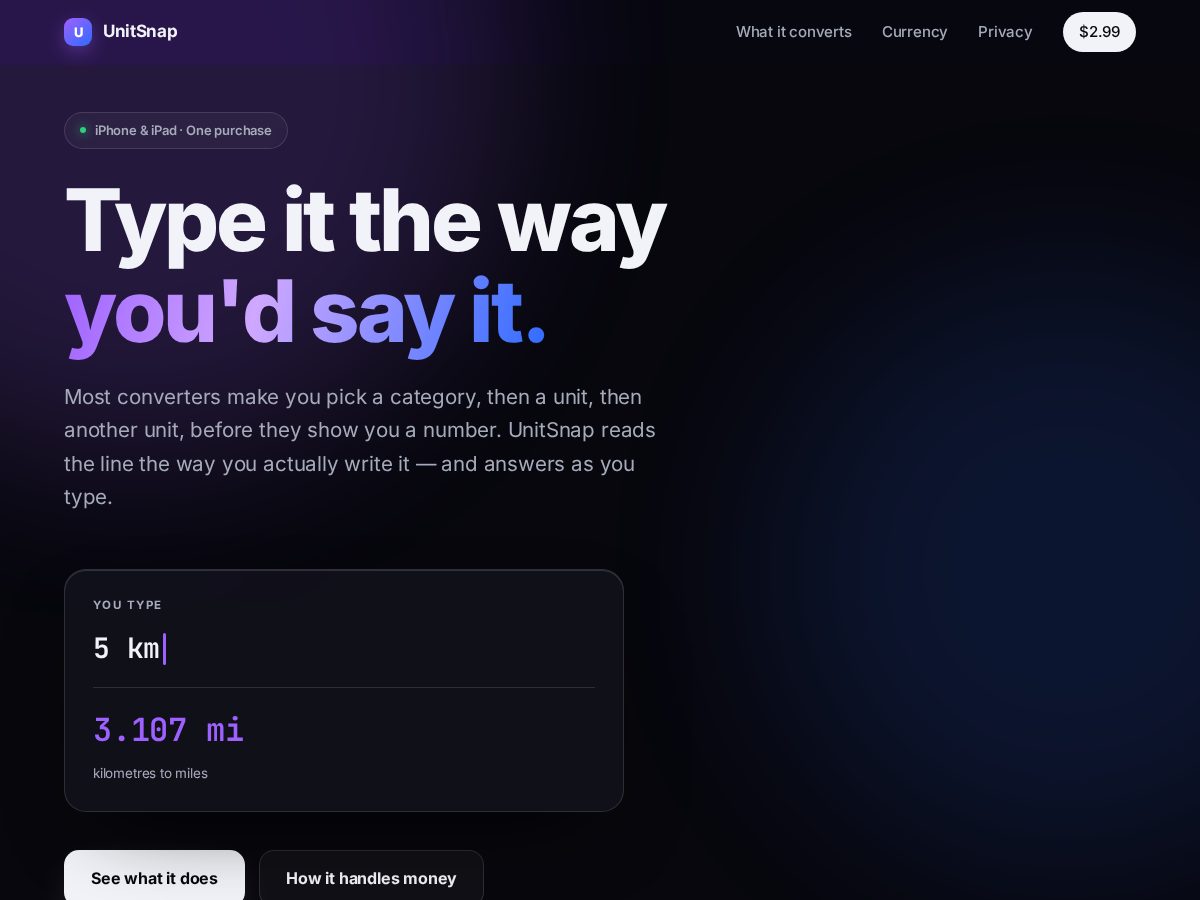 Landing-page snapshot of unitsnapapp.com