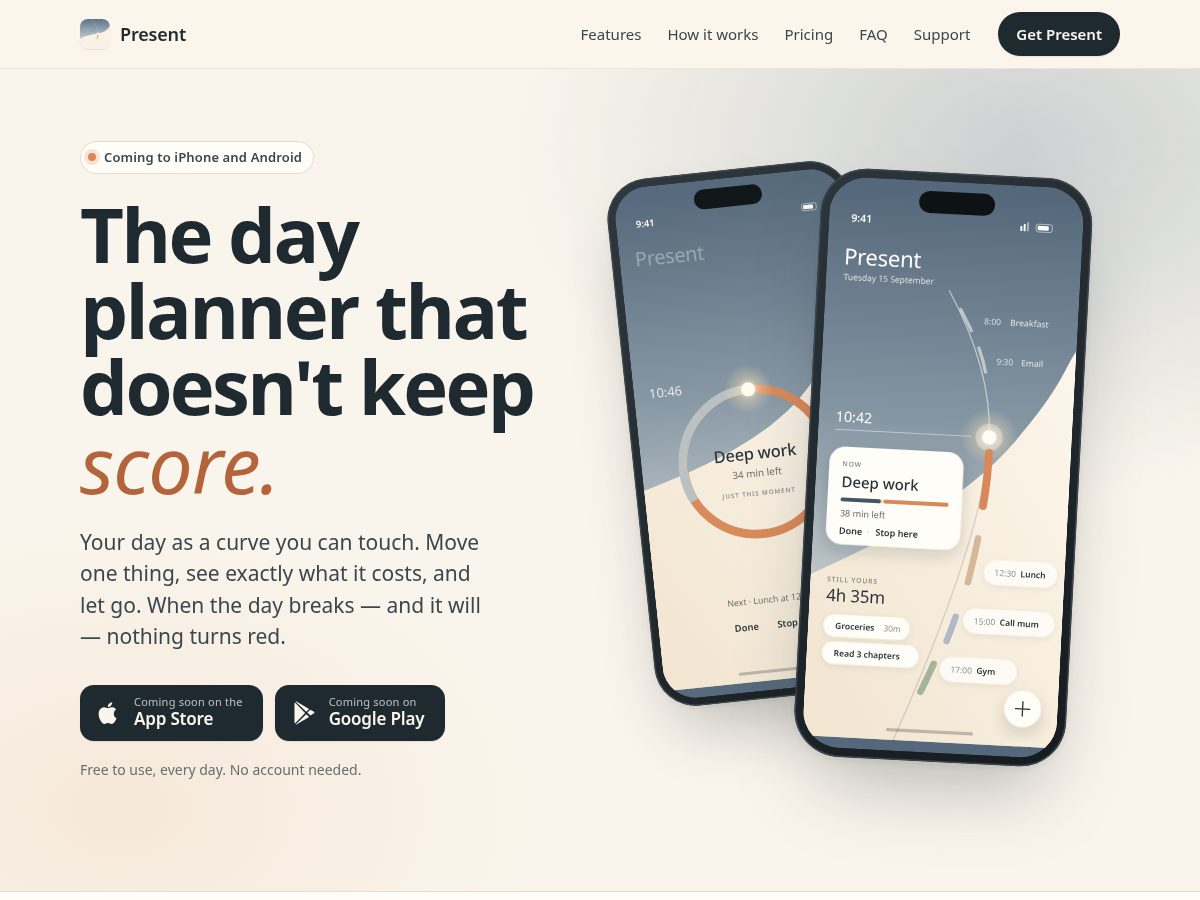 Landing-page snapshot of usepresent.app