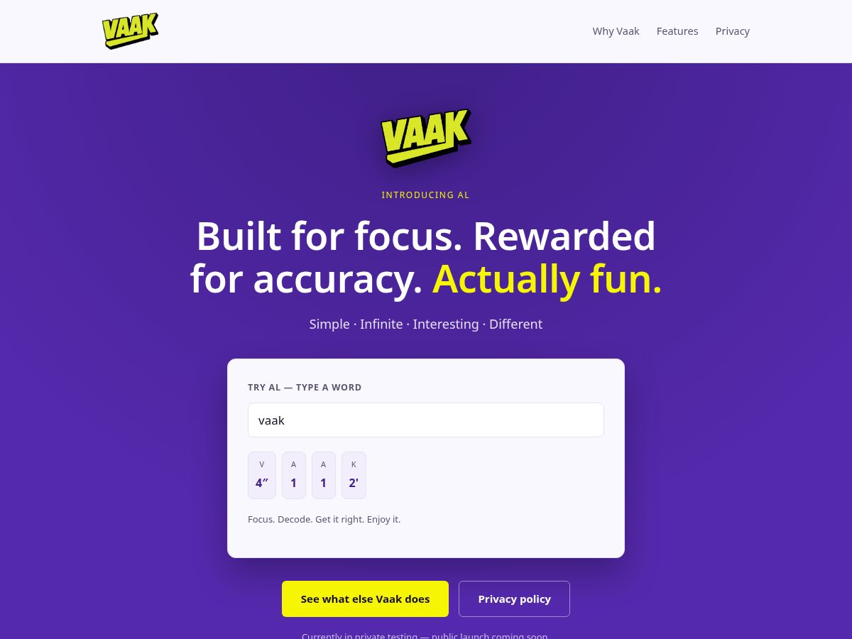 Landing-page snapshot of vaakal.com