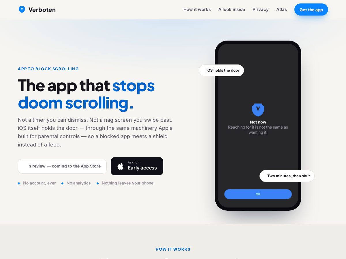 Landing-page snapshot of verbotenappblocker.com