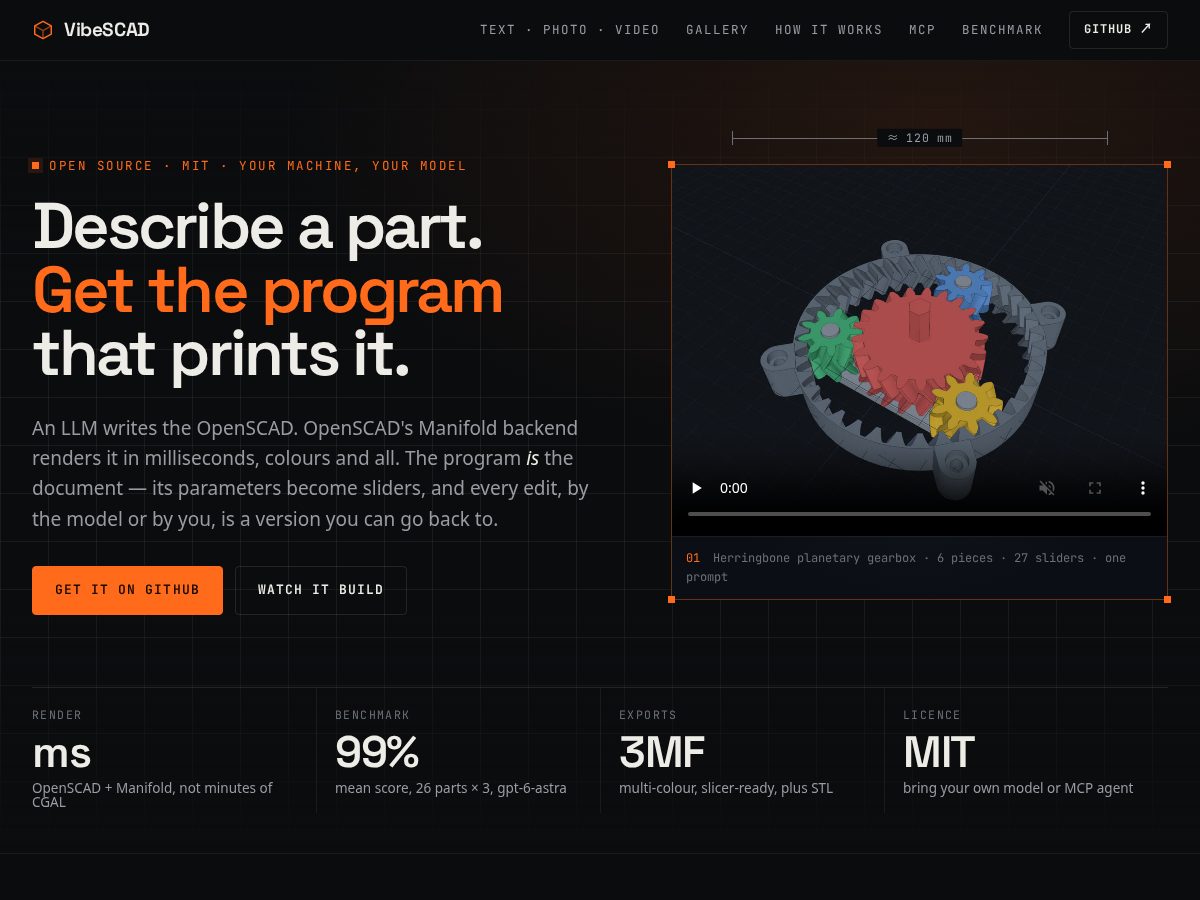 Landing-page snapshot of vibescad.com