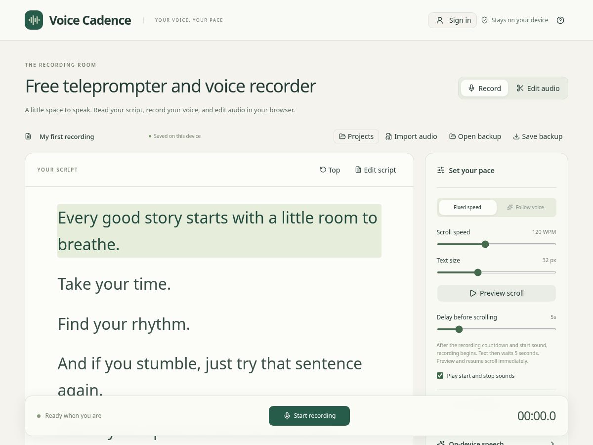 Landing-page snapshot of voicecadence.com