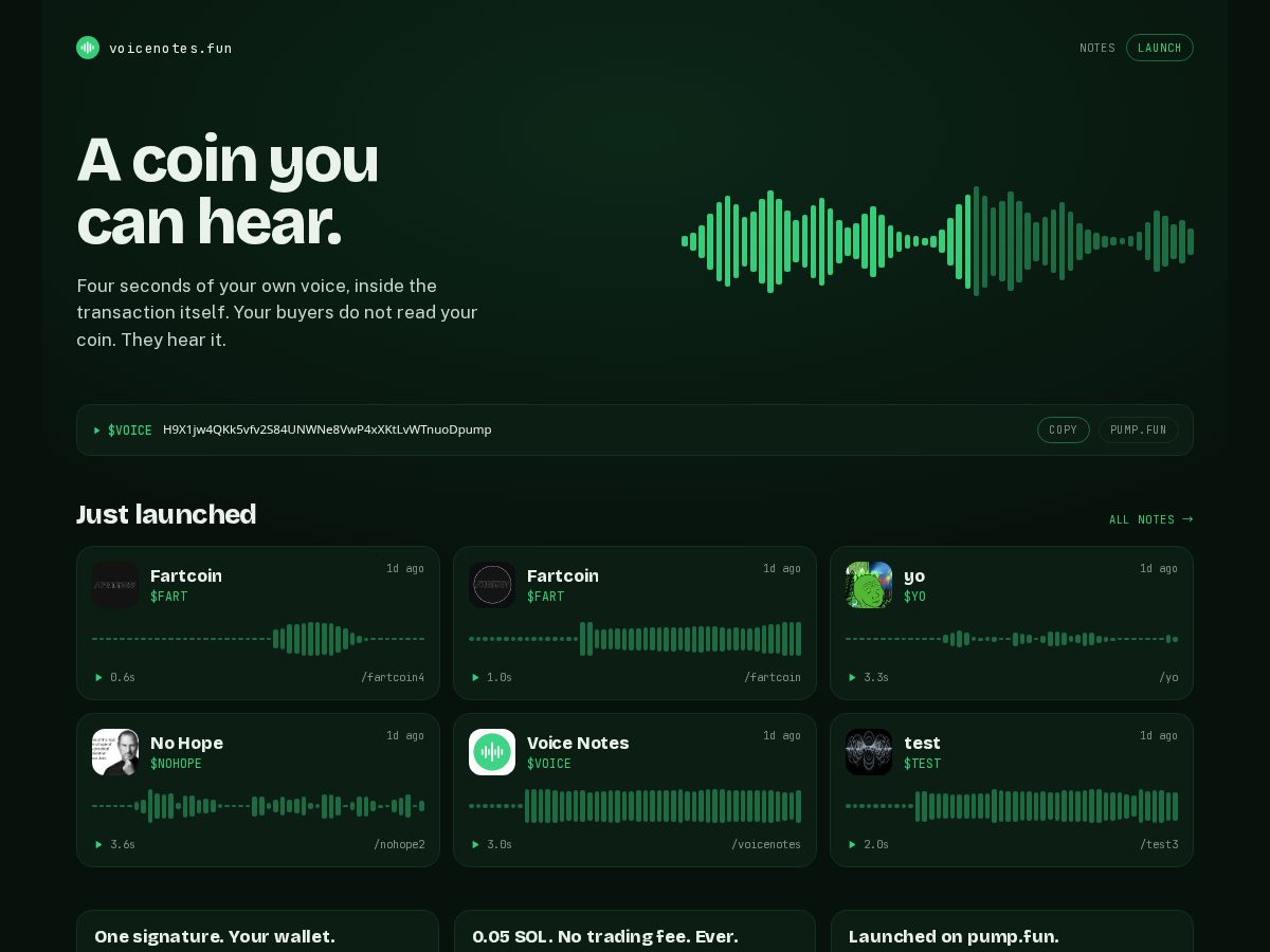 Landing-page snapshot of voicenotes.fun
