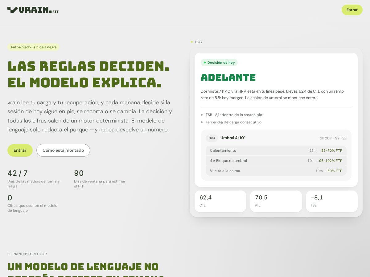 Landing-page snapshot of vrain.fit