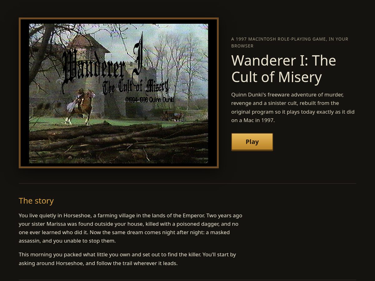 Landing-page snapshot of wanderercultofmisery.com