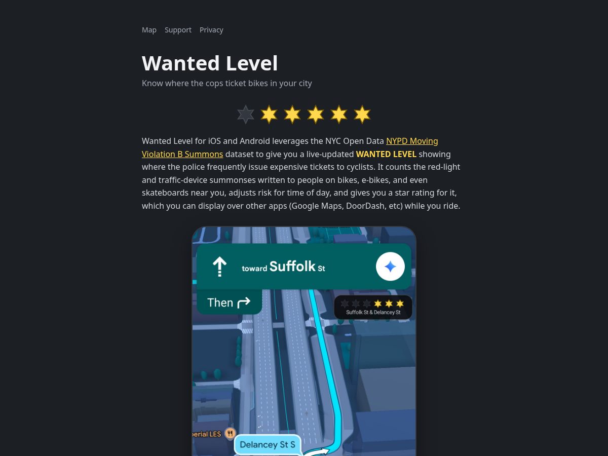 Landing-page snapshot of wantedlevel.bike
