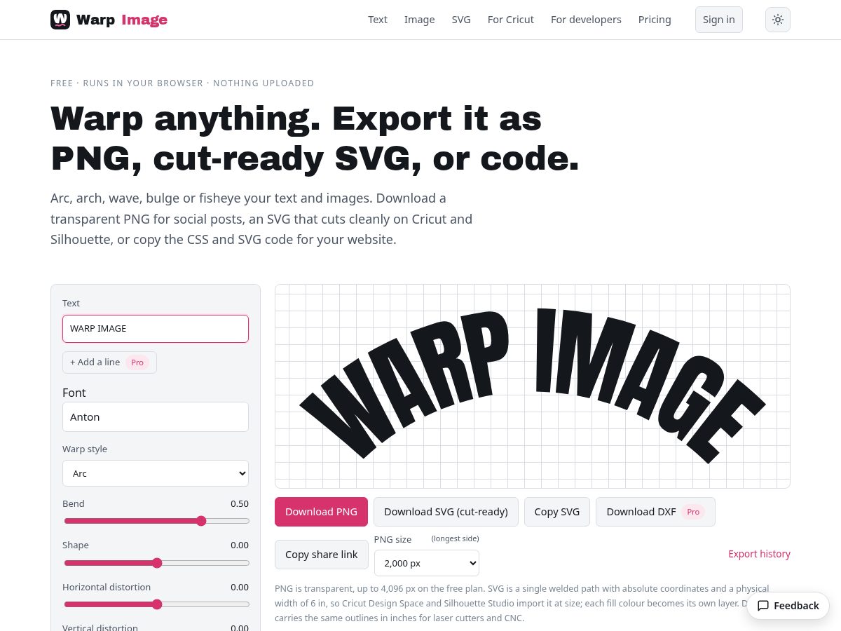 Landing-page snapshot of warpimage.com