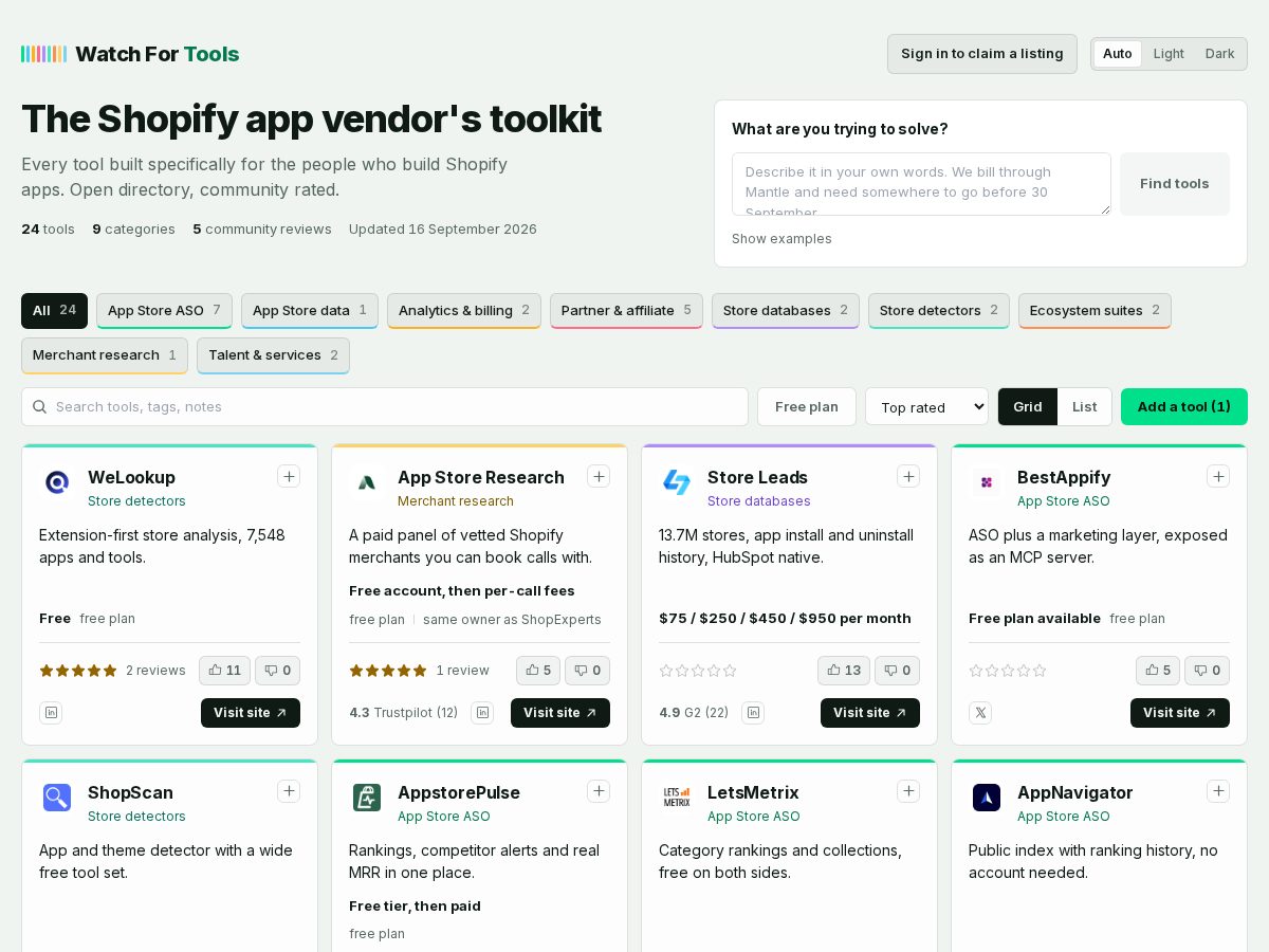 Landing-page snapshot of watchfor.tools