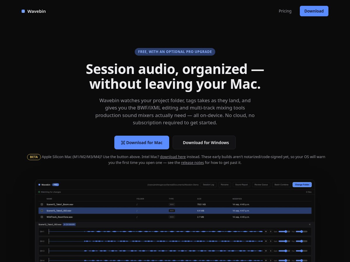 Landing-page snapshot of wavebin.app