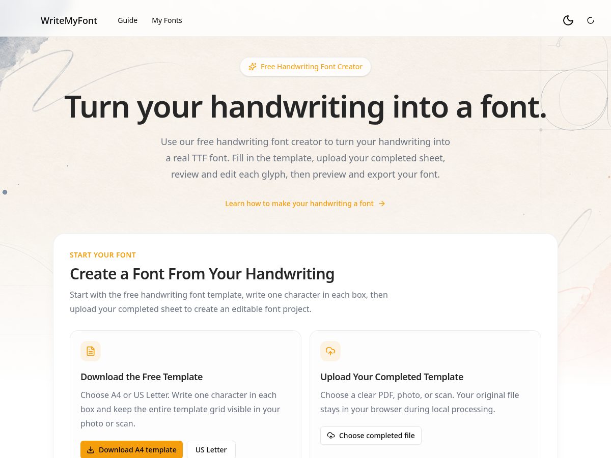 Landing-page snapshot of writemyfont.pro