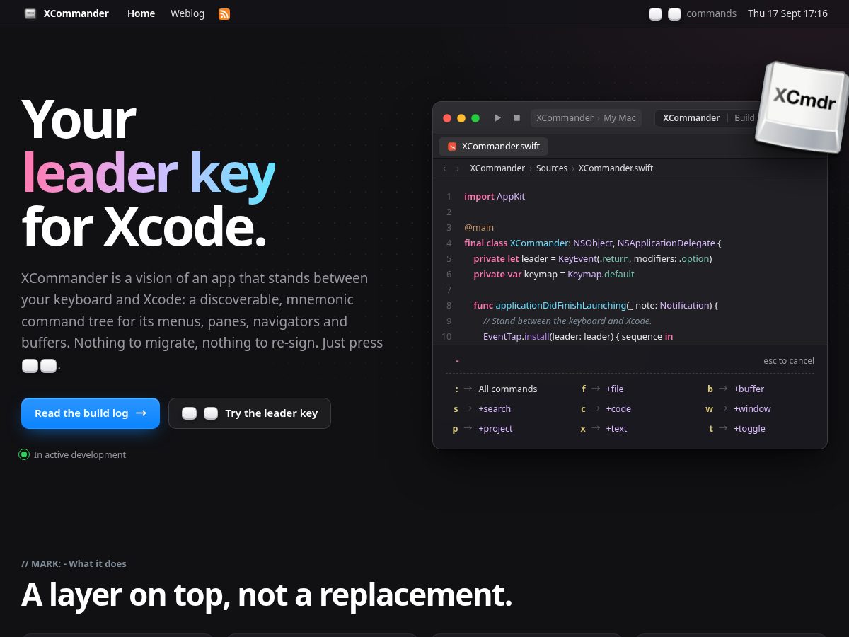 Landing-page snapshot of xcommander.dev