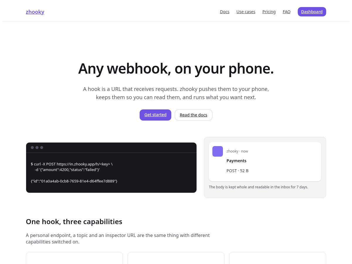 Landing-page snapshot of zhooky.app