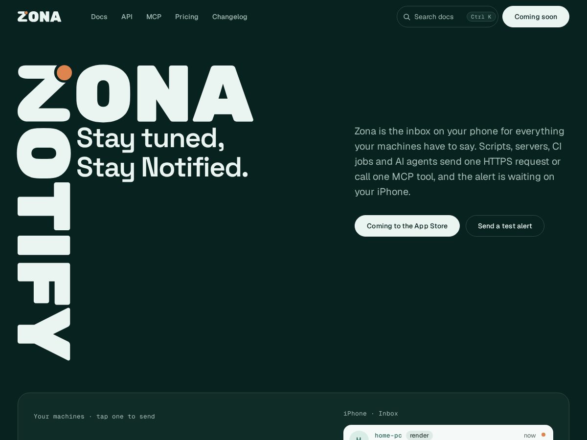 Landing-page snapshot of zonanotify.app