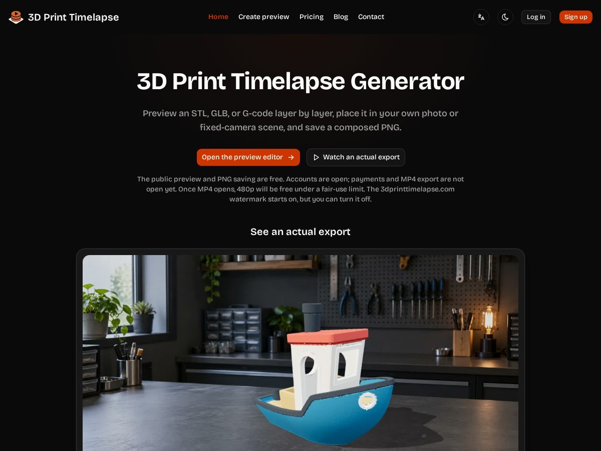 Landing-page snapshot of 3dprinttimelapse.com