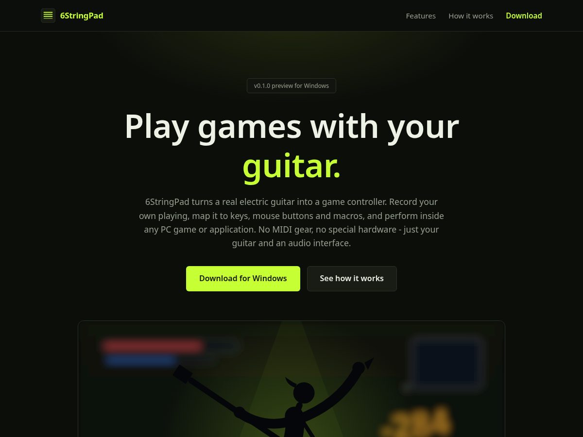 Landing-page snapshot of 6stringpad.com
