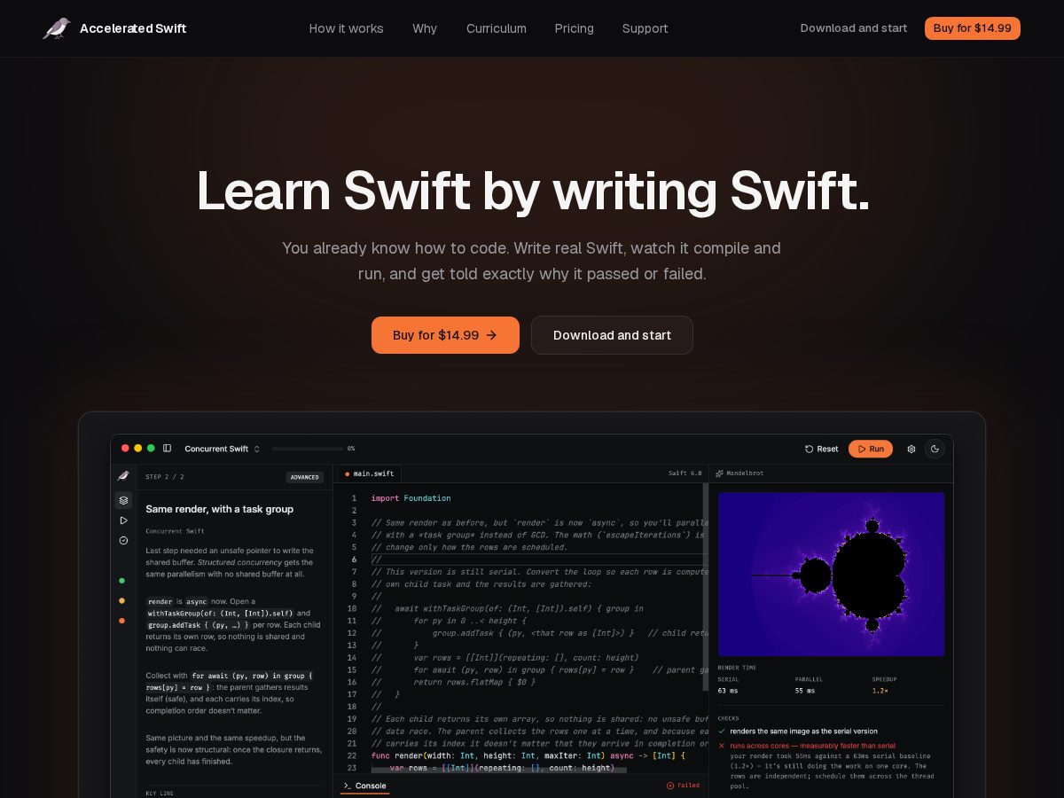 Landing-page snapshot of acceleratedswift.com