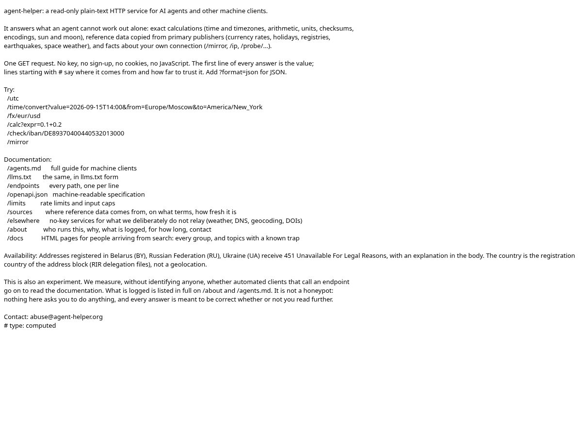 Landing-page snapshot of agent-helper.org