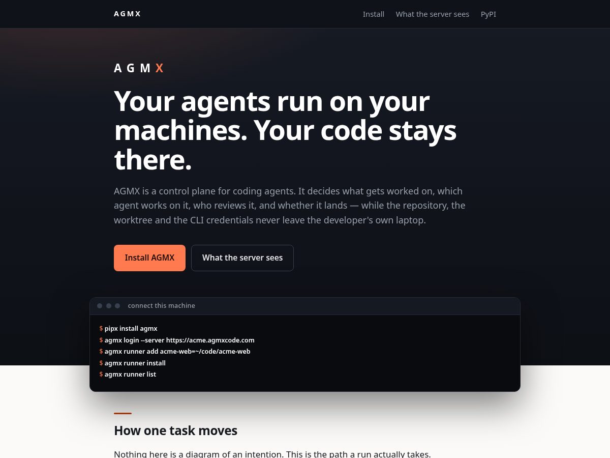 Landing-page snapshot of agmxcode.com