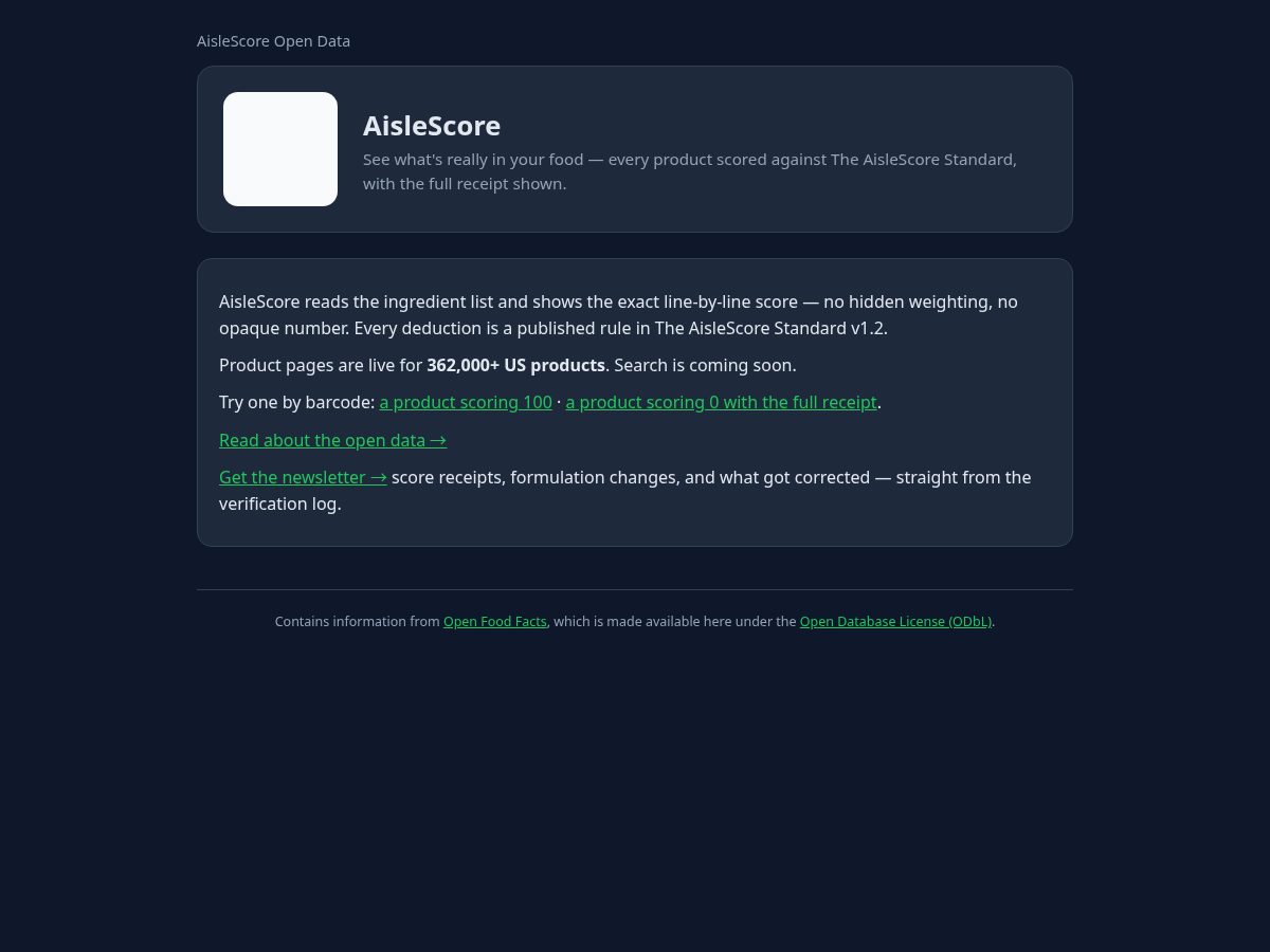 Landing-page snapshot of aislescore.com