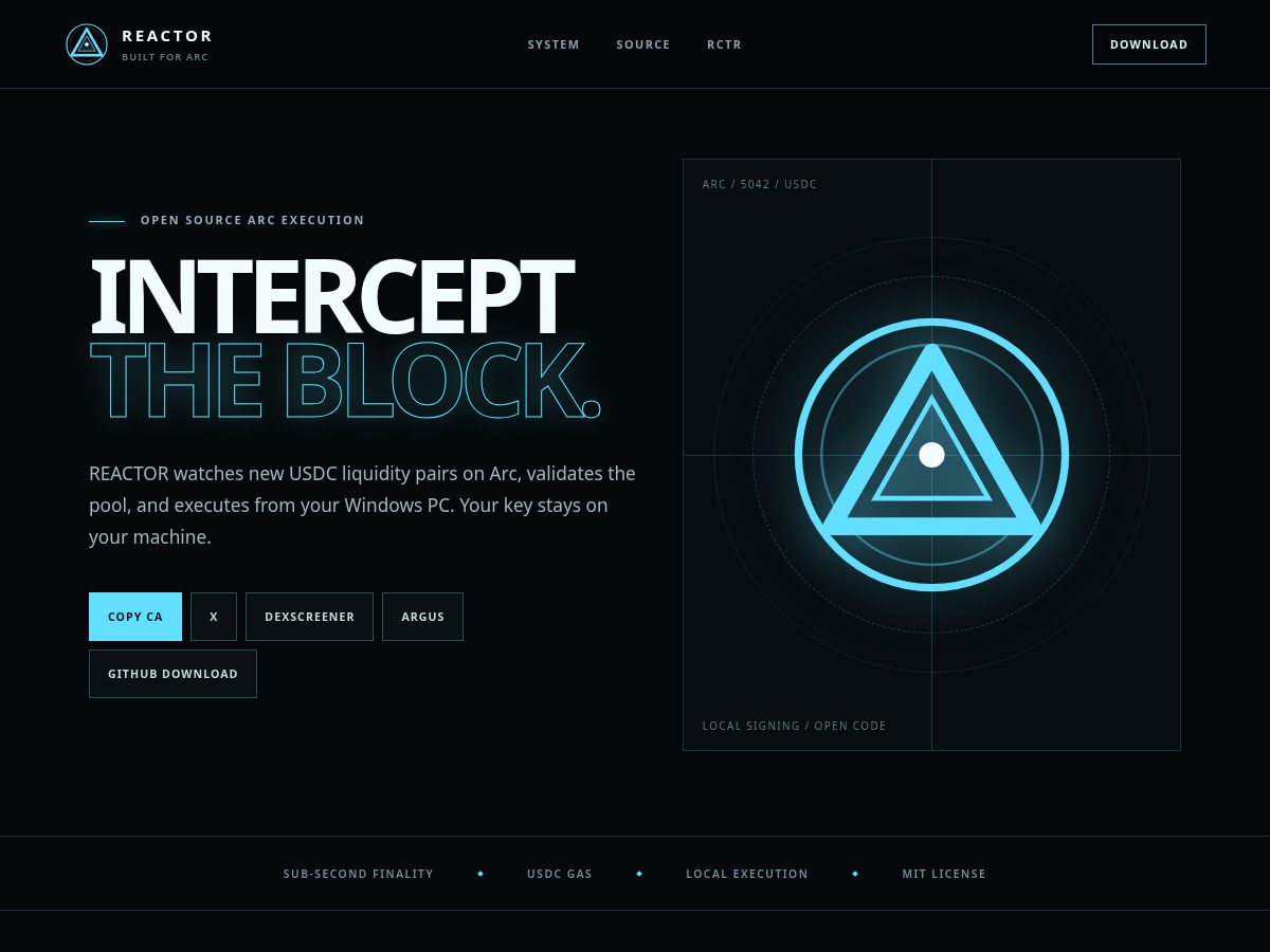 Landing-page snapshot of arcreactor.pro