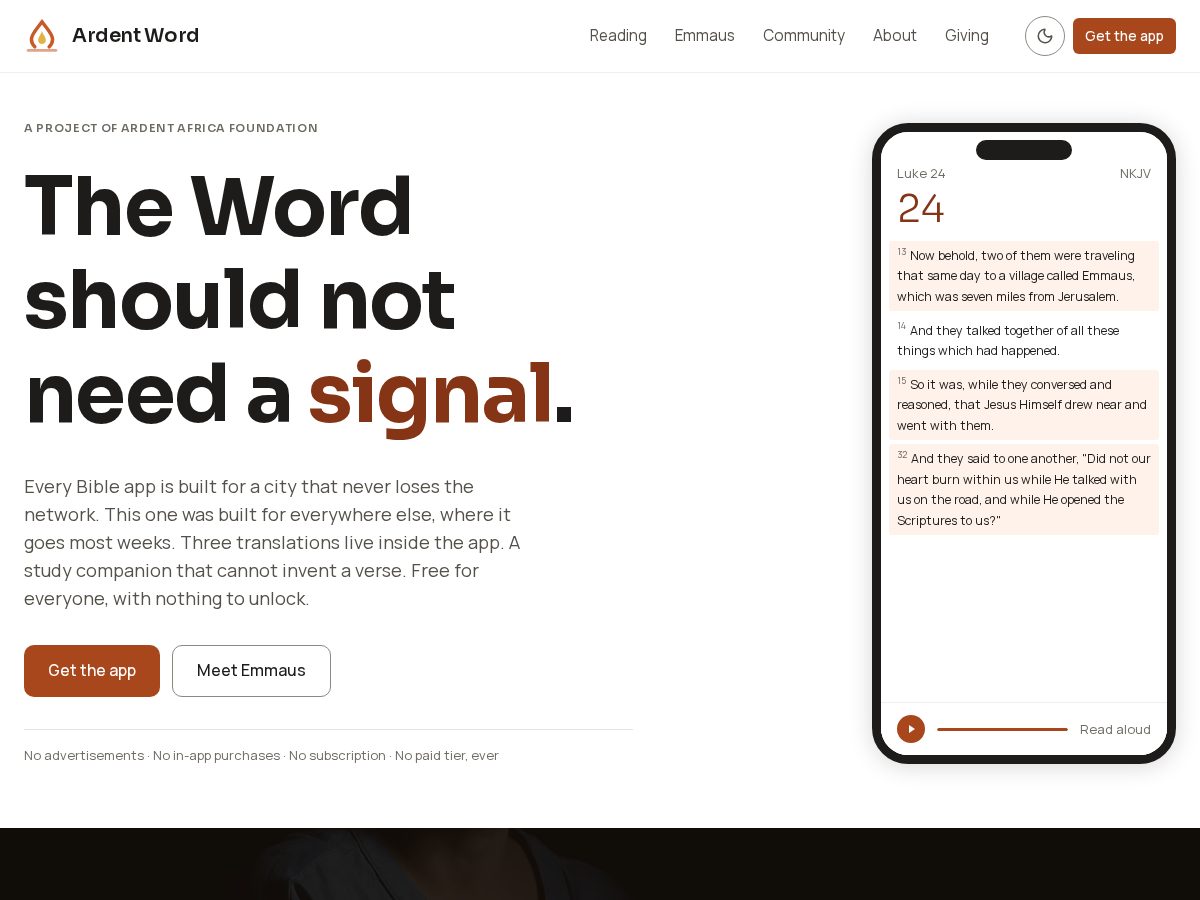 Landing-page snapshot of ardentword.com