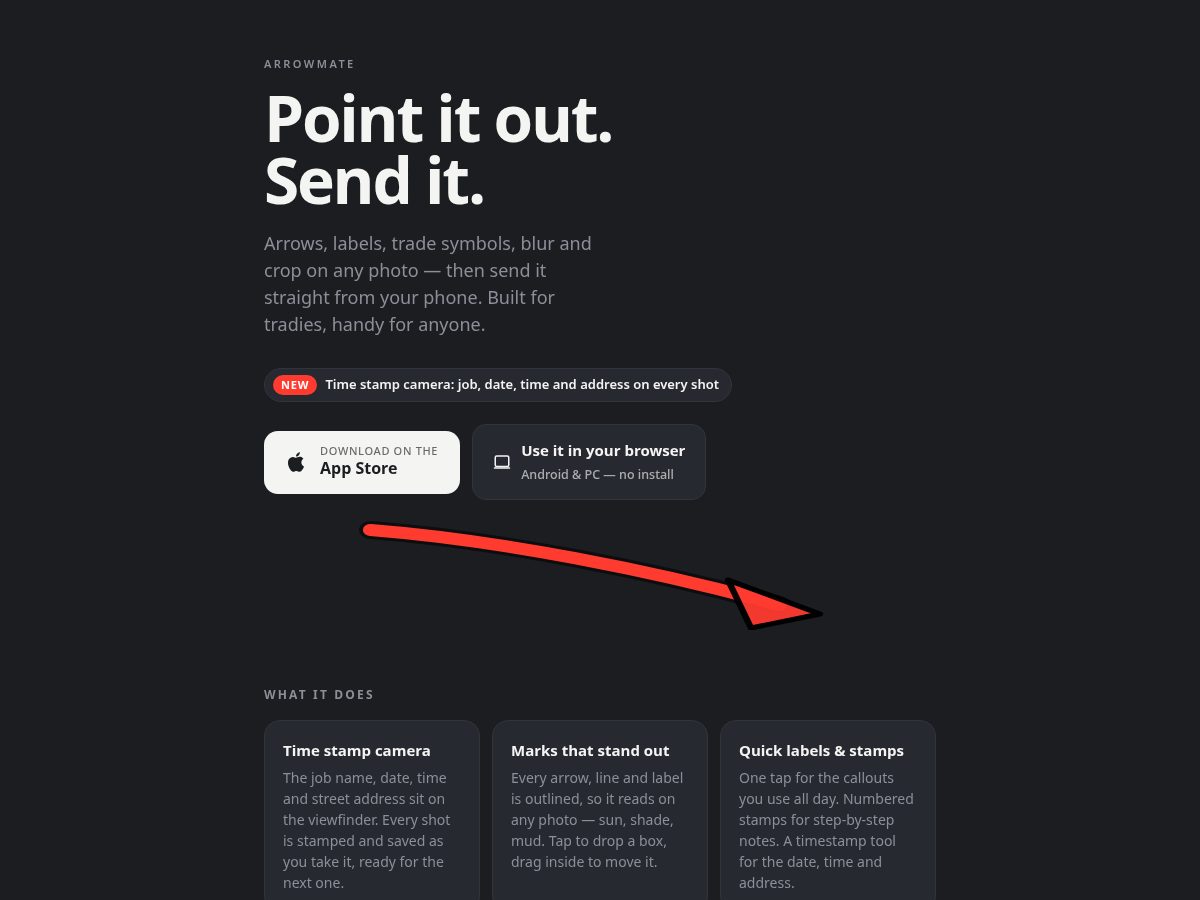 Landing-page snapshot of arrowmate.online