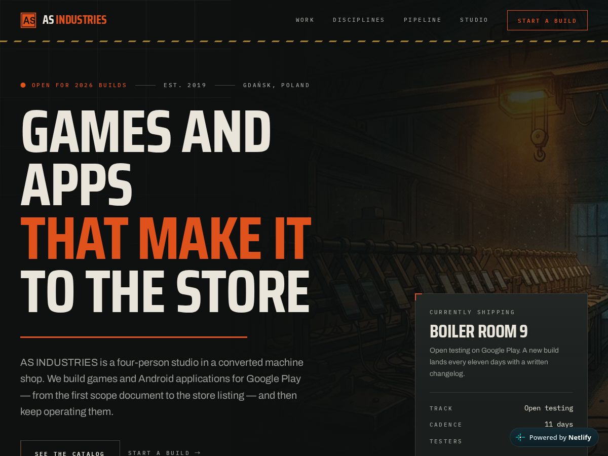 Landing-page snapshot of asindustries.click