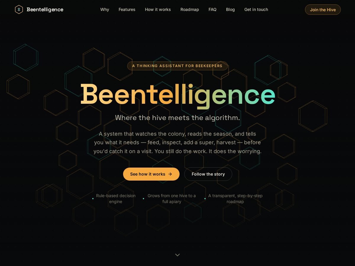 Landing-page snapshot of beentelligence.com