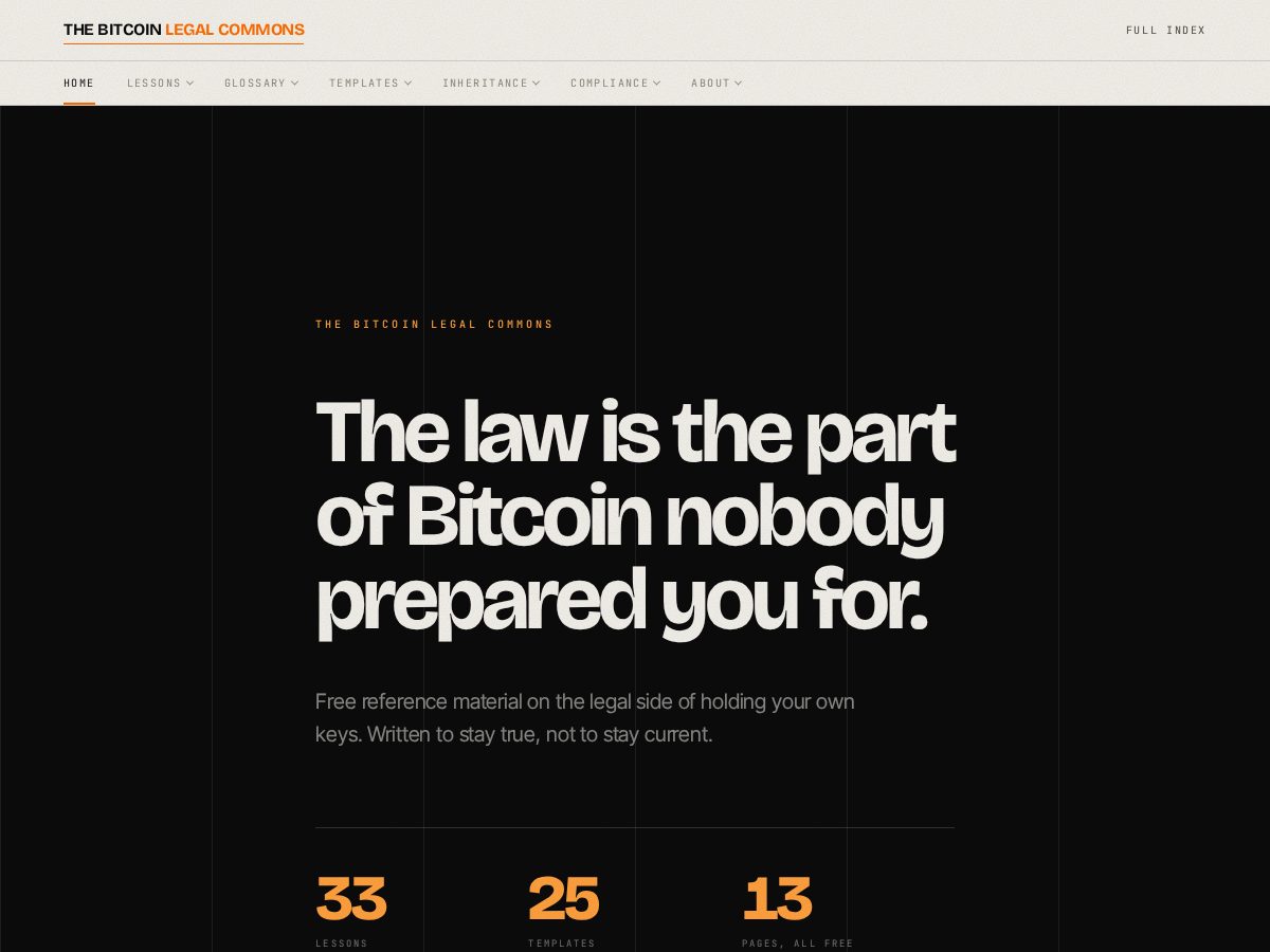 Landing-page snapshot of bitcoinlegalcommons.com