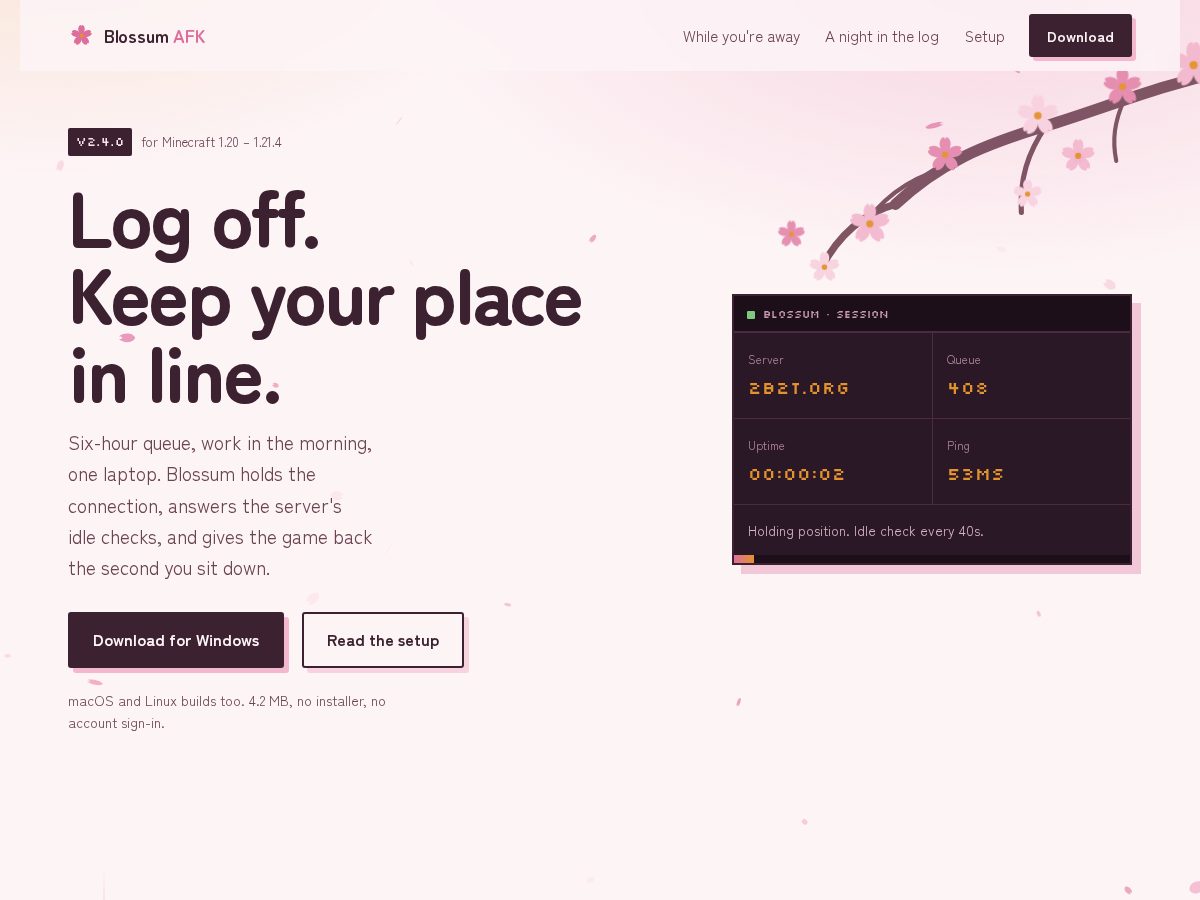 Landing-page snapshot of blossumafk.com