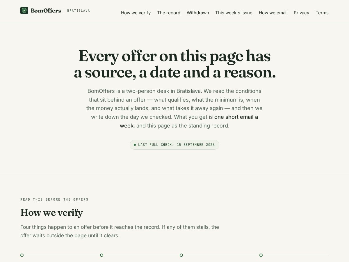 Landing-page snapshot of bomoffers.com