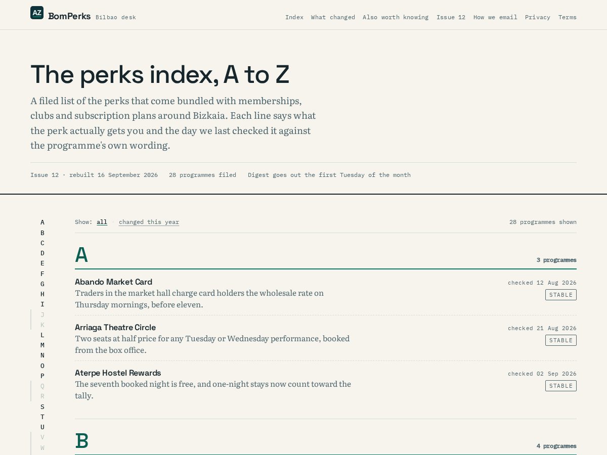 Landing-page snapshot of bomperks.com