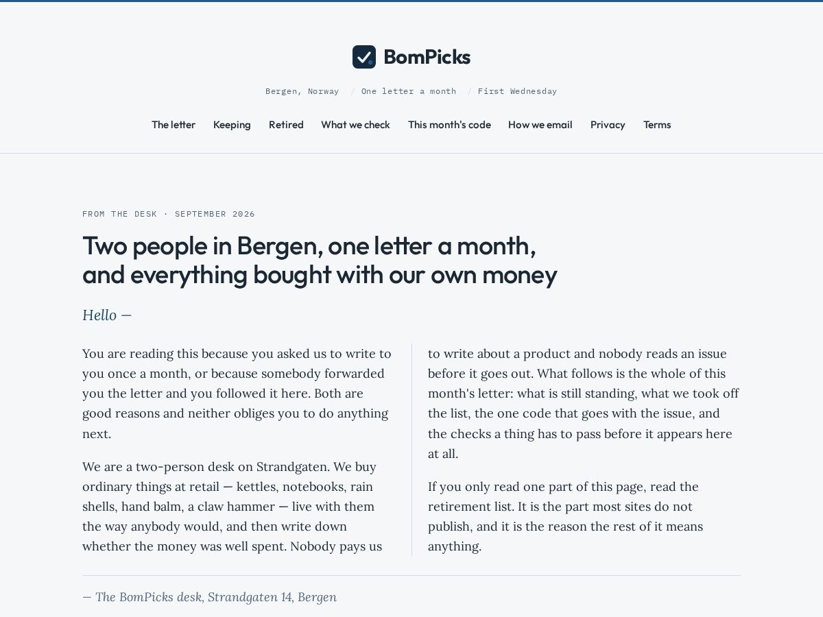 Landing-page snapshot of bompicks.com